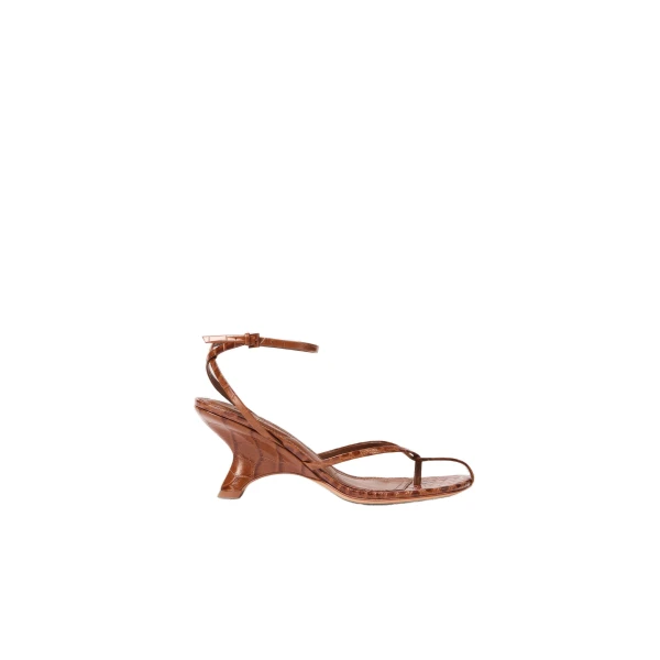 SIMKHAI Kelsey Leather Strappy Wedge in Saddle