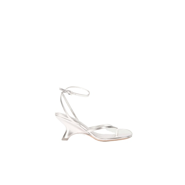 SIMKHAI Kelsey Leather Strappy Wedge in Silver
