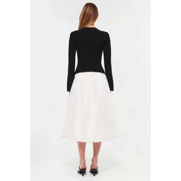 Kenlie Taffeta Knit Midi Dress in Black Multi - Image 5