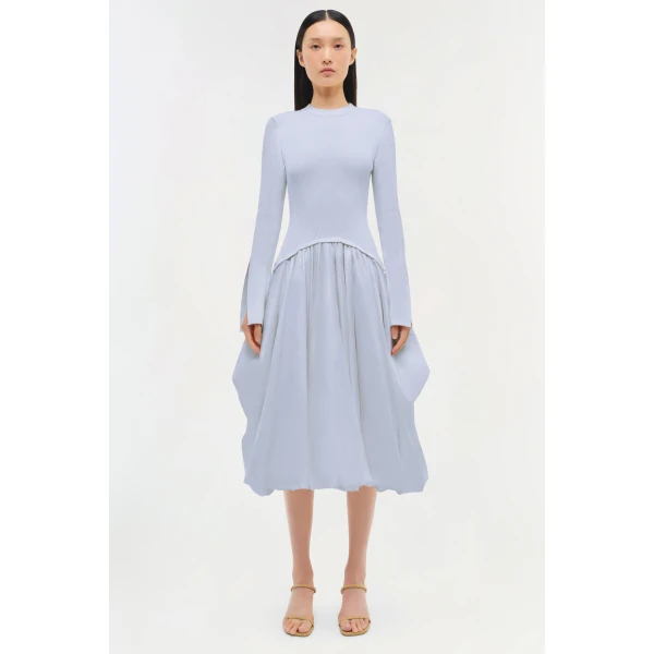 Kenlie Taffeta Knit Midi Dress in Blue Haze - Image 6