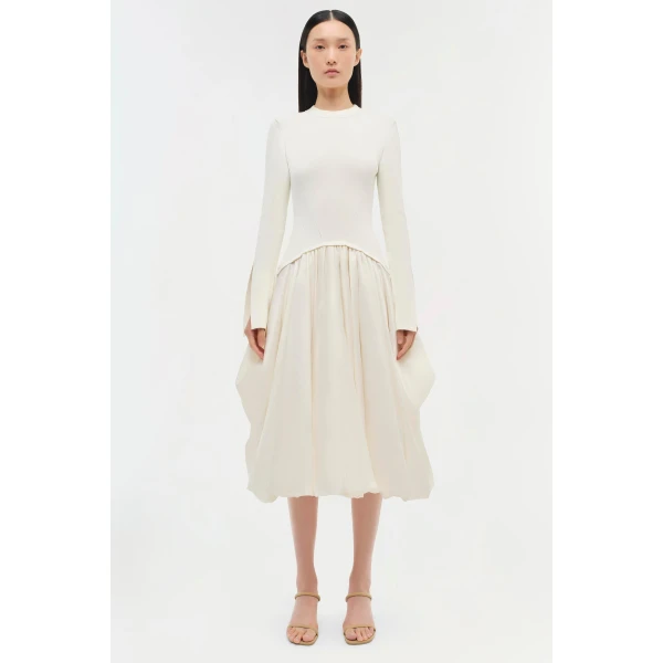 Kenlie Taffeta Knit Midi Dress in Ivory - Image 6