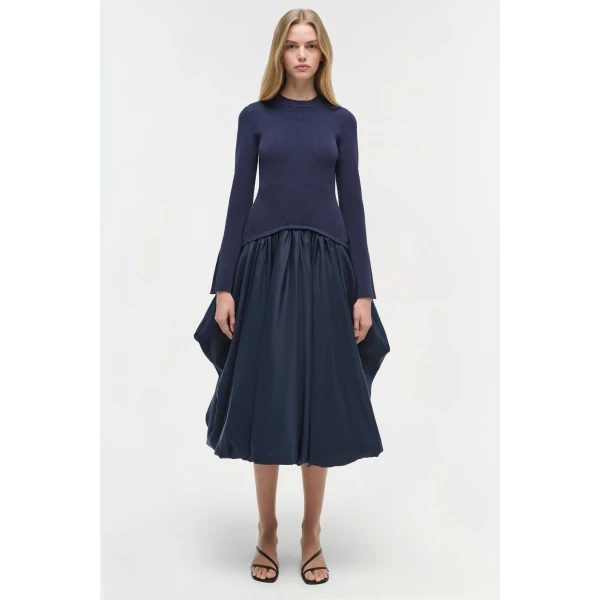 Kenlie Taffeta Knit Midi Dress in Midnight - Image 6