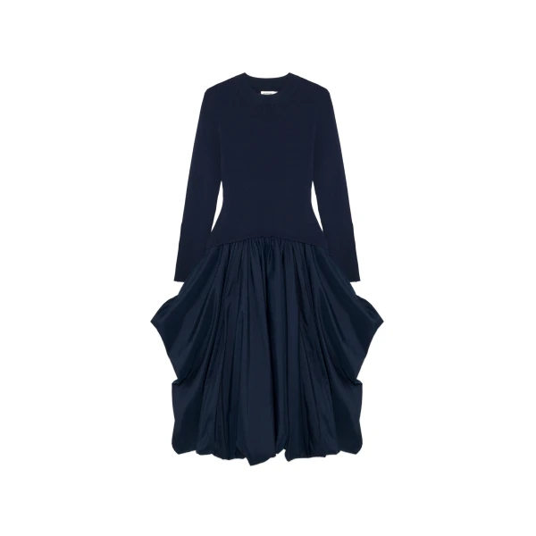 SIMKHAI Kenlie Taffeta Knit Midi Dress in Midnight