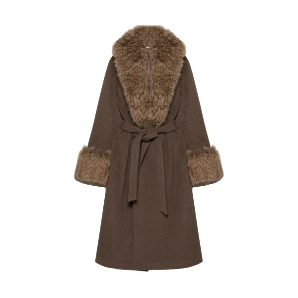Kinsley Faux Fur Wool Coat in Birch