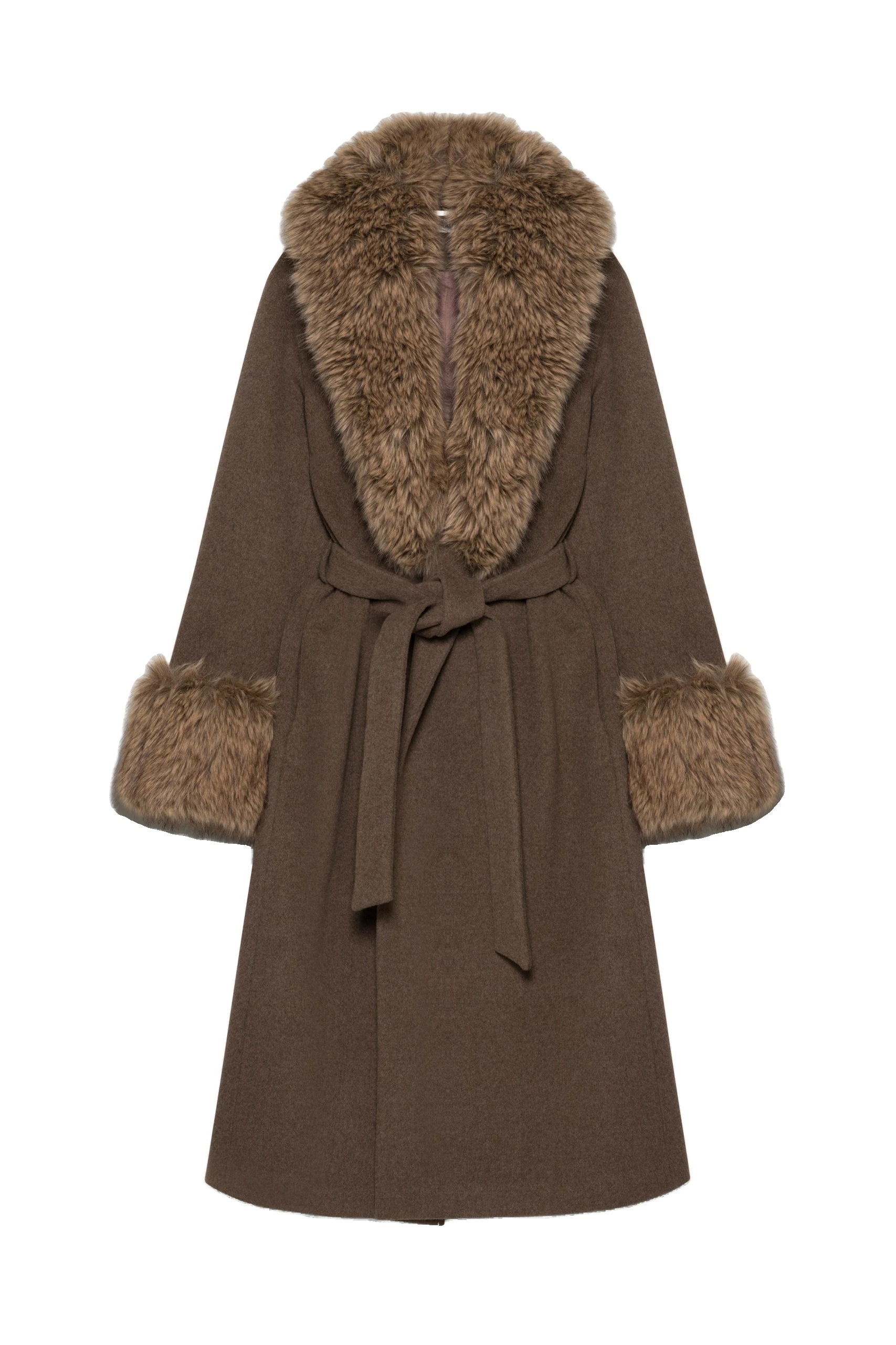 SIMKHAI Kinsley Faux Fur Wool Coat in Birch SIMKHAI Kinsley Faux Fur Wool Coat in Birch