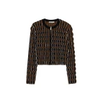 SIMKHAI Kylie Scalloped Compact Knit Cardigan in Dark Ochre Multi | Cardigan | Coveti