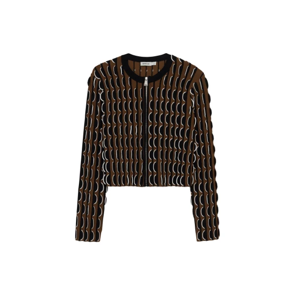 Kylie Scalloped Compact Knit Cardigan in Dark Ochre Multi