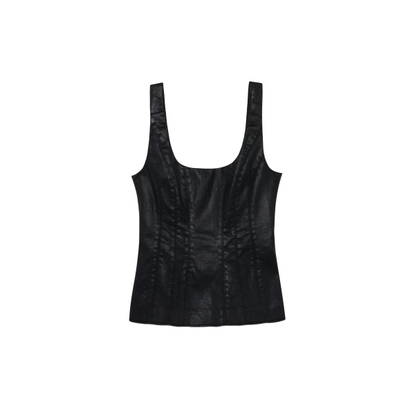 SIMKHAI Lachlan Coated Denim Bustier Top in Coated Black