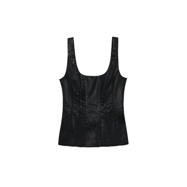 Lachlan Coated Denim Bustier Top in Coated Black