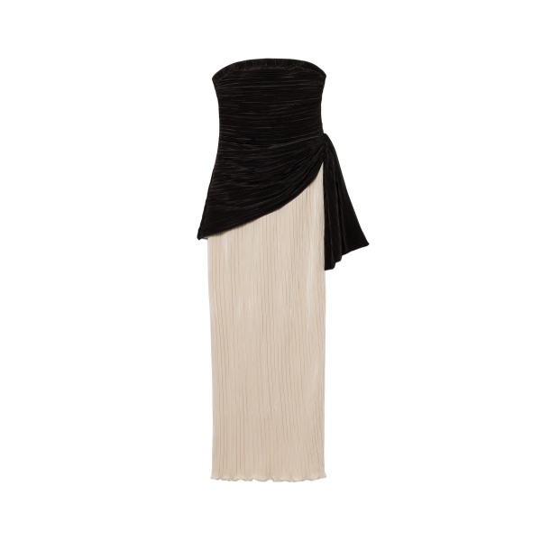 SIMKHAI Laia Plisse Bustier Gown in Black Multi