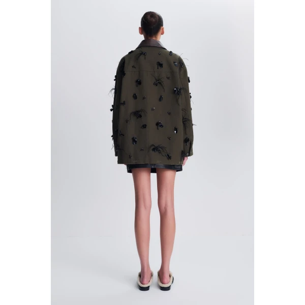 Larz Embellished Denim Jacket in Dark Olive - Image 5