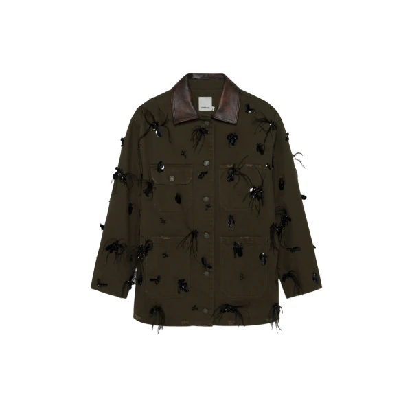Larz Embellished Denim Jacket in Dark Olive