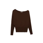 SIMKHAI Lavina Off Shoulder Knit Sweater in Chocolate | Sweater | Coveti