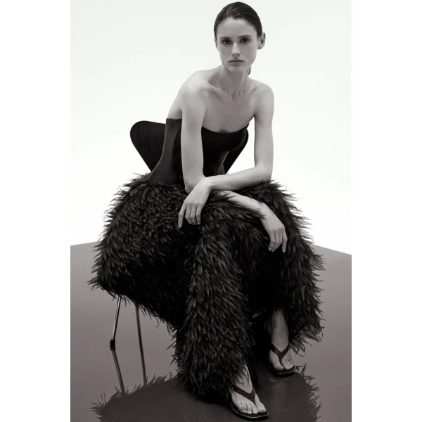 SIMKHAI Leanna Featherlike Organza Gown in Black
