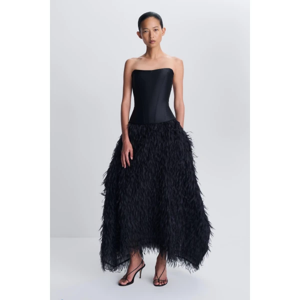 SIMKHAI Leanna Featherlike Organza Gown in Black