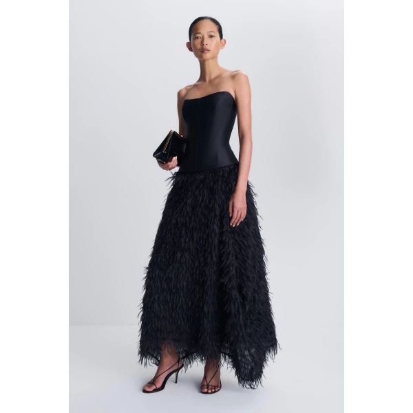 SIMKHAI Leanna Featherlike Organza Gown in Black