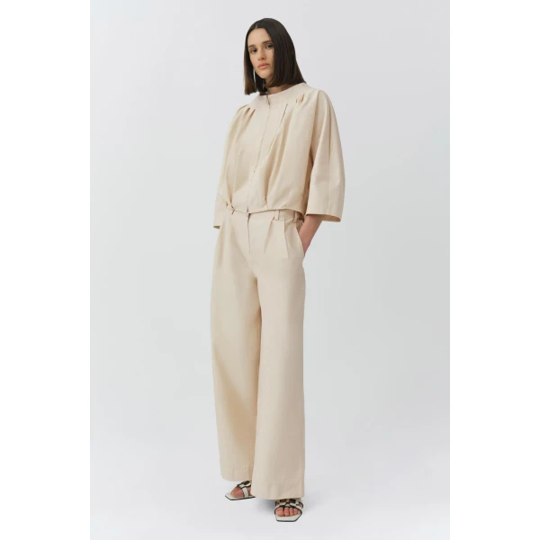 Leroy Pleated Wide Leg Pant in Stone - Image 5