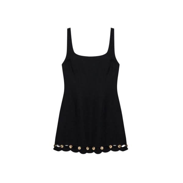 Lindley Studded Linen Midi Dress in Black