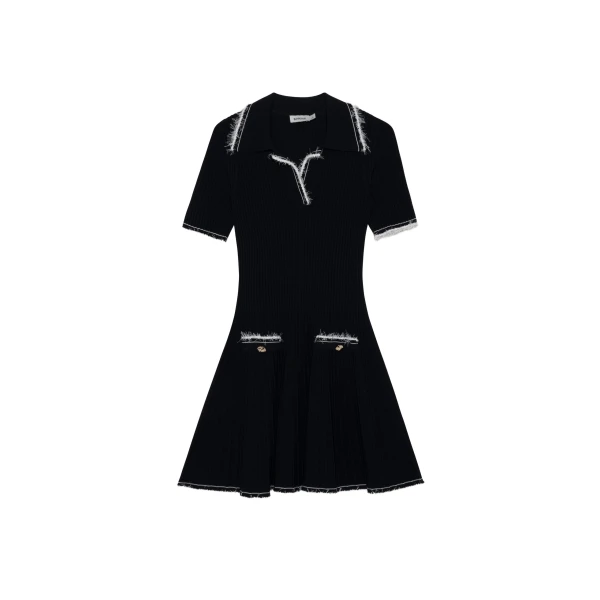 Linnea Compact Knit Mini Dress in Black