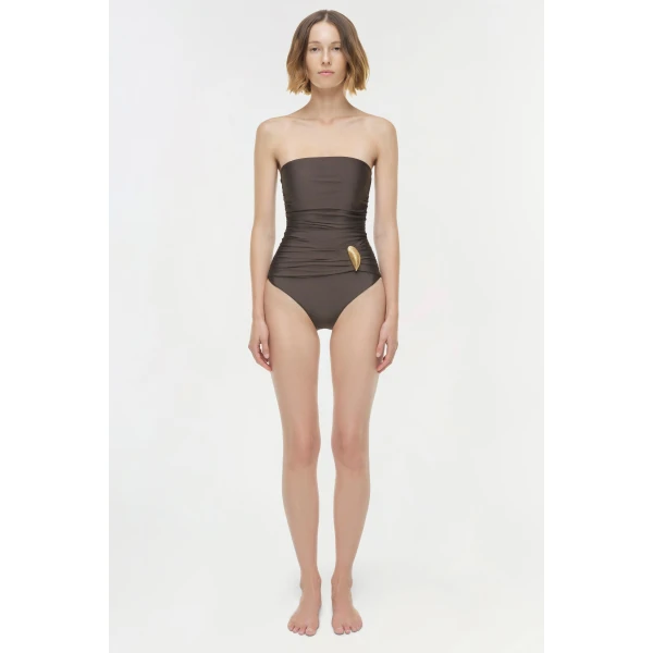 Lorena Shell Strapless One Piece in Chocolate - Image 6