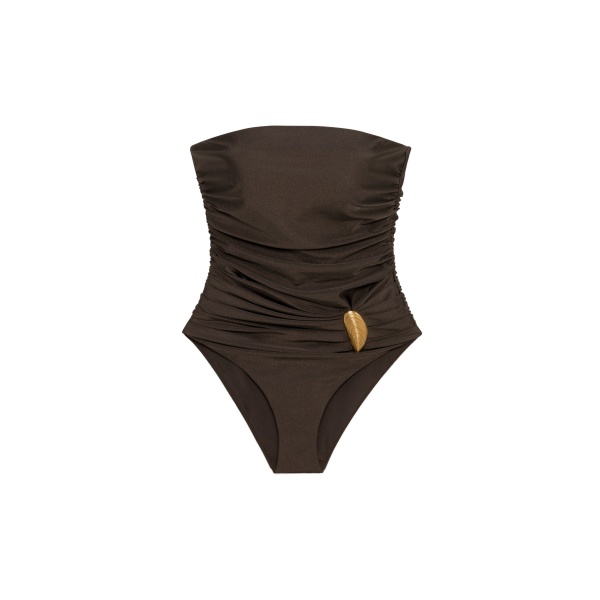 SIMKHAI Lorena Shell Strapless One Piece in Chocolate