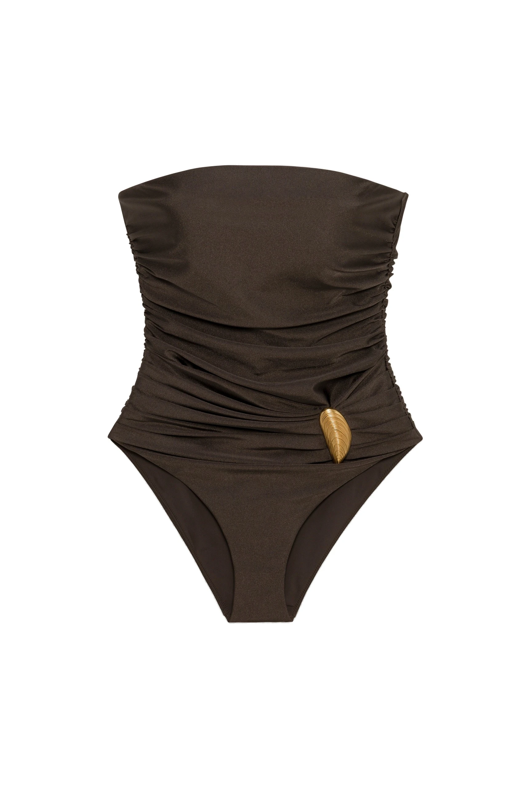 SIMKHAI Lorena Shell Strapless One Piece in Chocolate SIMKHAI Lorena Shell Strapless One Piece in Chocolate