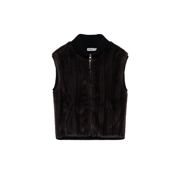 Luma Faux Fur Vest in Black Chocolate Multi