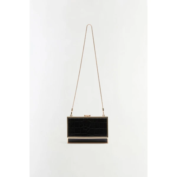 Maddox Croc-Embossed Leather Clutch in Black - Image 5