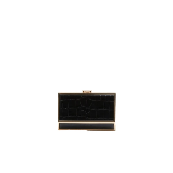 SIMKHAI Maddox Croc-Embossed Leather Clutch in Black