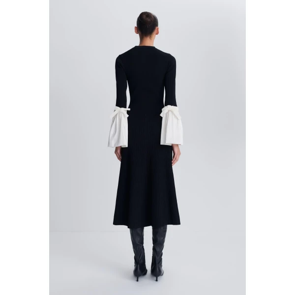 Maelle Taffeta Knit Midi Dress in Black Multi - Image 5