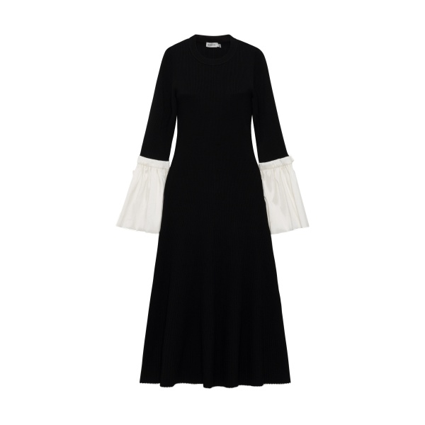 SIMKHAI Maelle Taffeta Knit Midi Dress in Black Multi