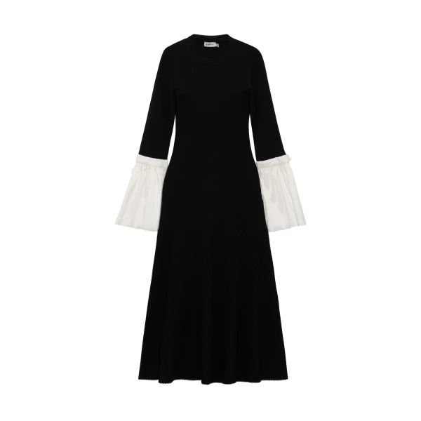 Maelle Taffeta Knit Midi Dress in Black Multi