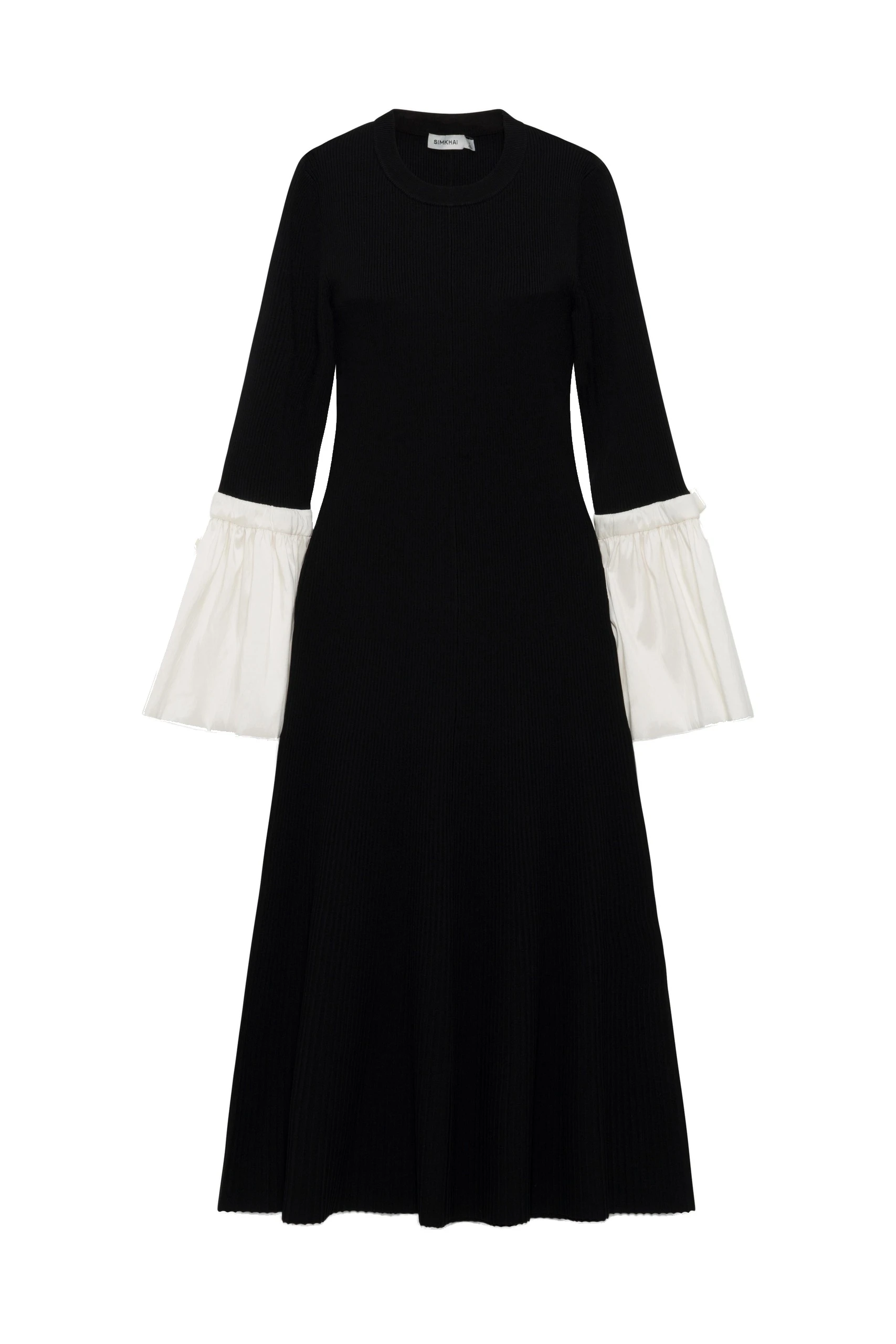 SIMKHAI Maelle Taffeta Knit Midi Dress in Black Multi SIMKHAI Maelle Taffeta Knit Midi Dress in Black Multi