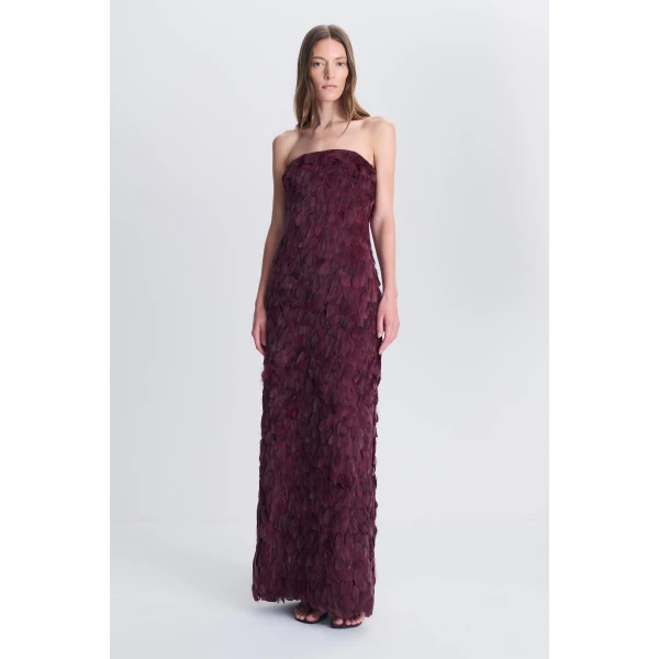 SIMKHAI Malvina Feather Gown in Fig