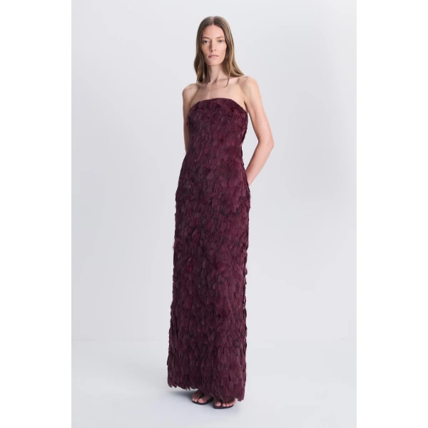 SIMKHAI Malvina Feather Gown in Fig