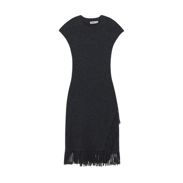 SIMKHAI Margot Knit Fringe Mini Dress in Dark Charcoal Melange