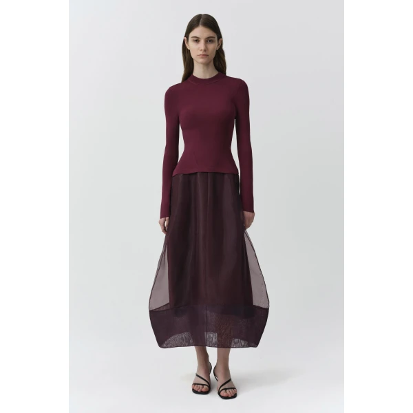 SIMKHAI Maril Knit Organza Midi Dress in Fig