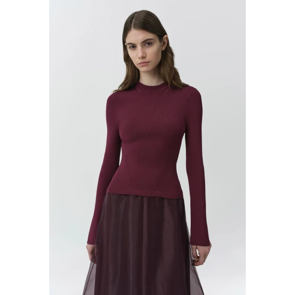 SIMKHAI Maril Knit Organza Midi Dress in Fig