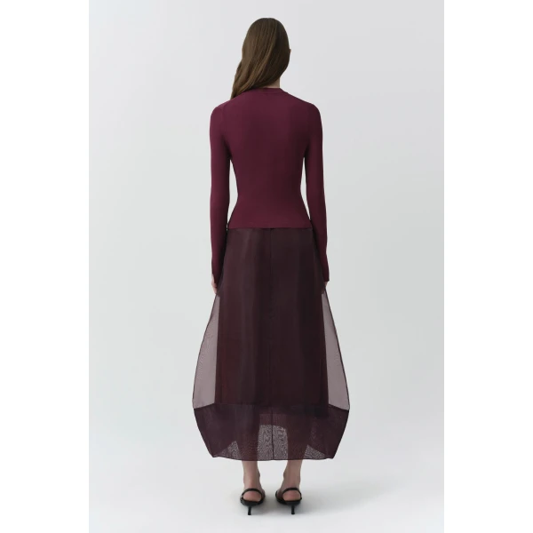 SIMKHAI Maril Knit Organza Midi Dress in Fig