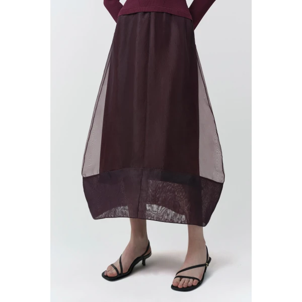 SIMKHAI Maril Knit Organza Midi Dress in Fig