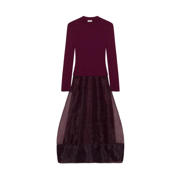 Maril Knit Organza Midi Dress in Fig