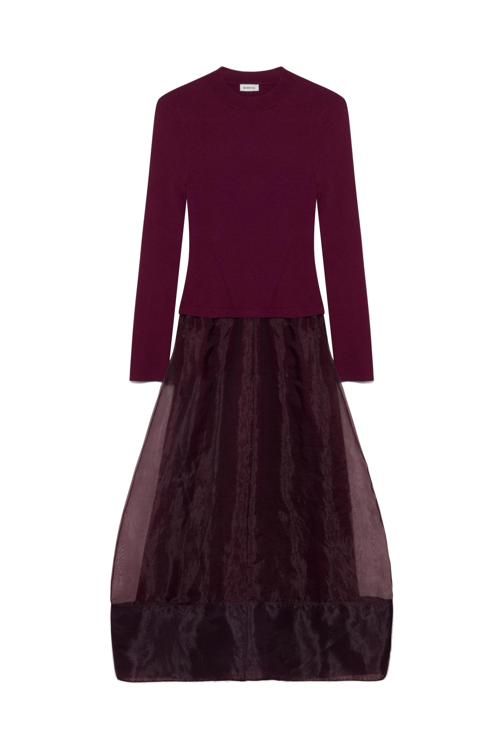 SIMKHAI Maril Knit Organza Midi Dress in Fig SIMKHAI Maril Knit Organza Midi Dress in Fig | Midi Dresses | Coveti