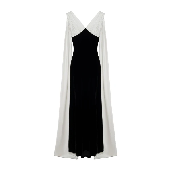 SIMKHAI Mariselle Draped Velvet Gown in Black Ivory Multi