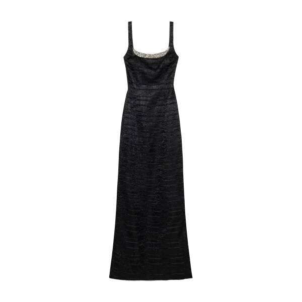Martina Embellished Satin Gown in Black