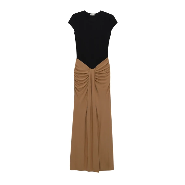 Matilde Draped Jersey Gown in Black Multi