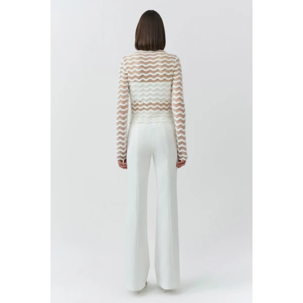 Maxime Wavy Knit Cardigan in Ivory - Image 5