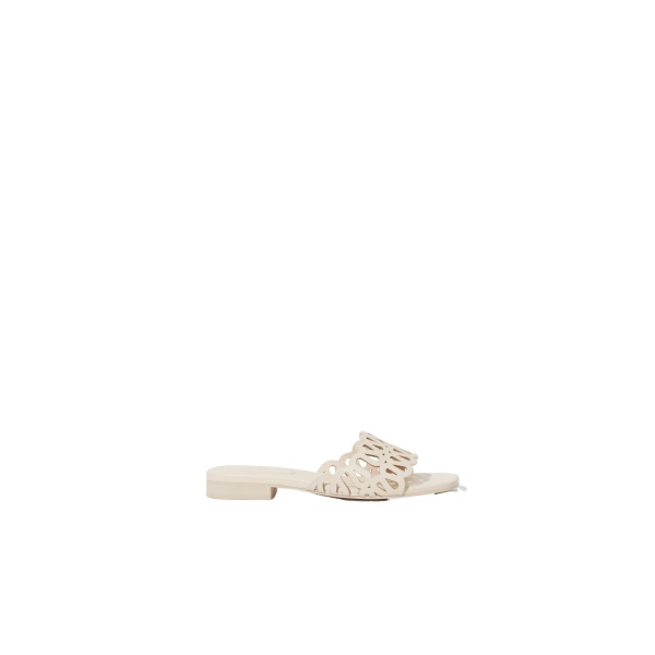 SIMKHAI Mccall Laser Cut Leather Flat Slide in Cream