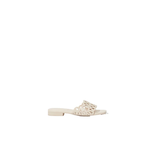 SIMKHAI Mccall Laser Cut Leather Flat Slide in Cream