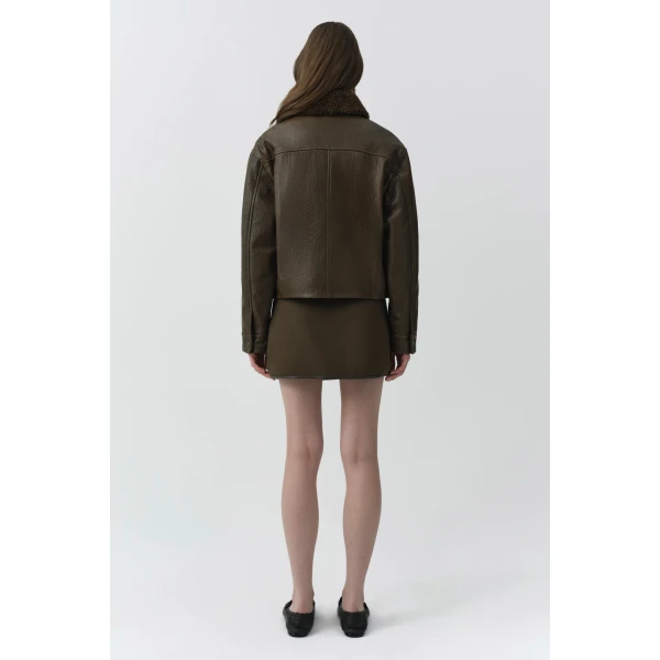 Mel Leather Jacket in Olive - Image 5
