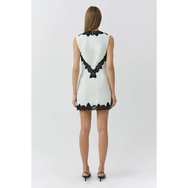 Minna Cotton Faille Lace Mini Dress in Ivory Multi - Image 6